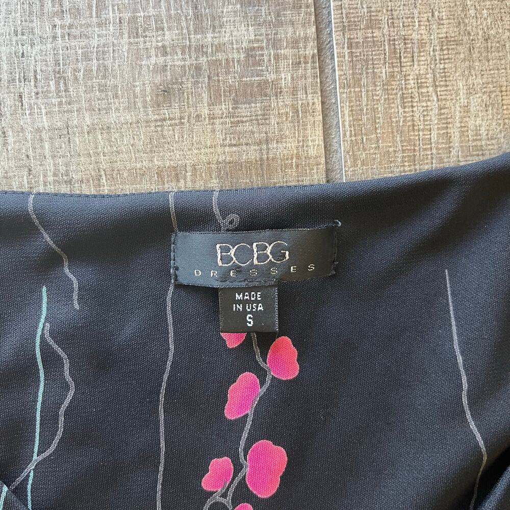 BCBG Dress 90s Y2K Black Floral Print Sleeveless V-Neck Stretch Size Small USA - Picture 8 of 8